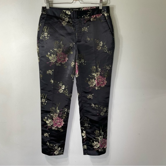 Zara Pants Silk Kimono Asian Floral Black Pink Size S Ankle Trousers - Picture 2 of 15